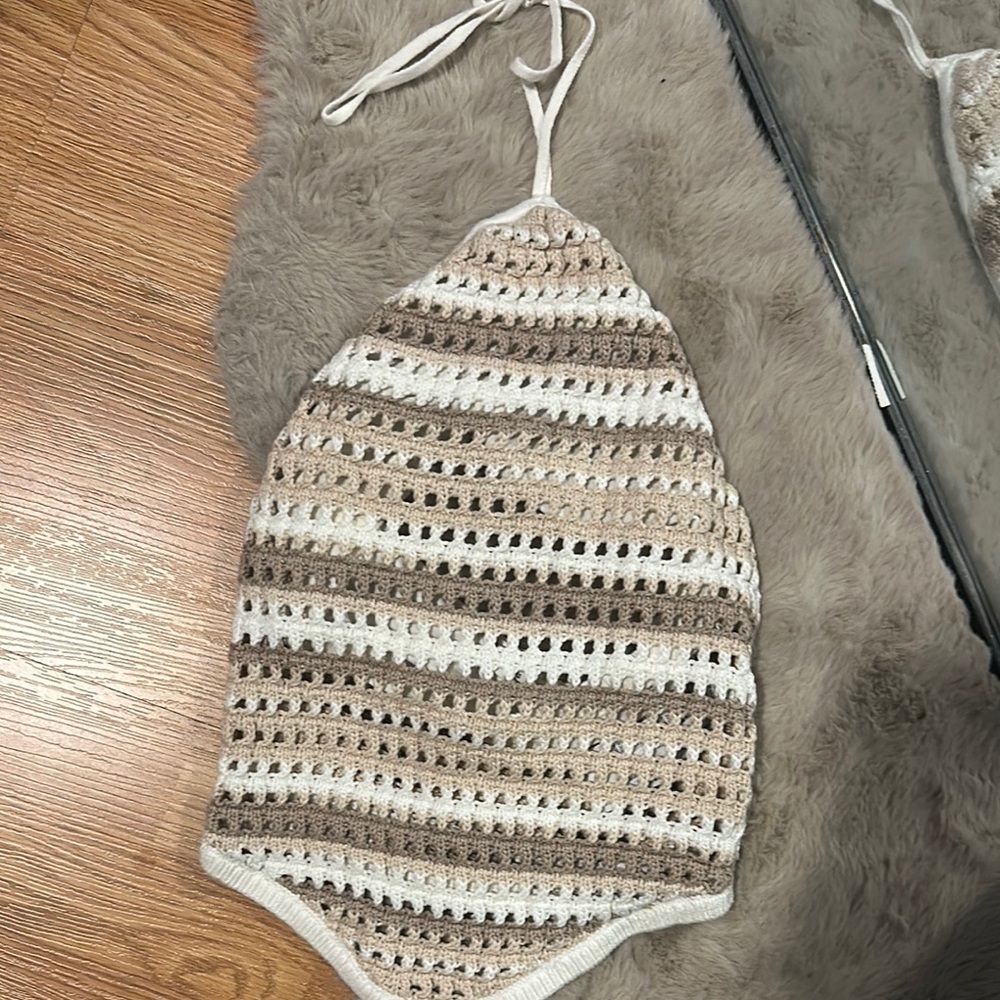 Abercrombie & Fitch Crochet Halter Top in Neutral Tones